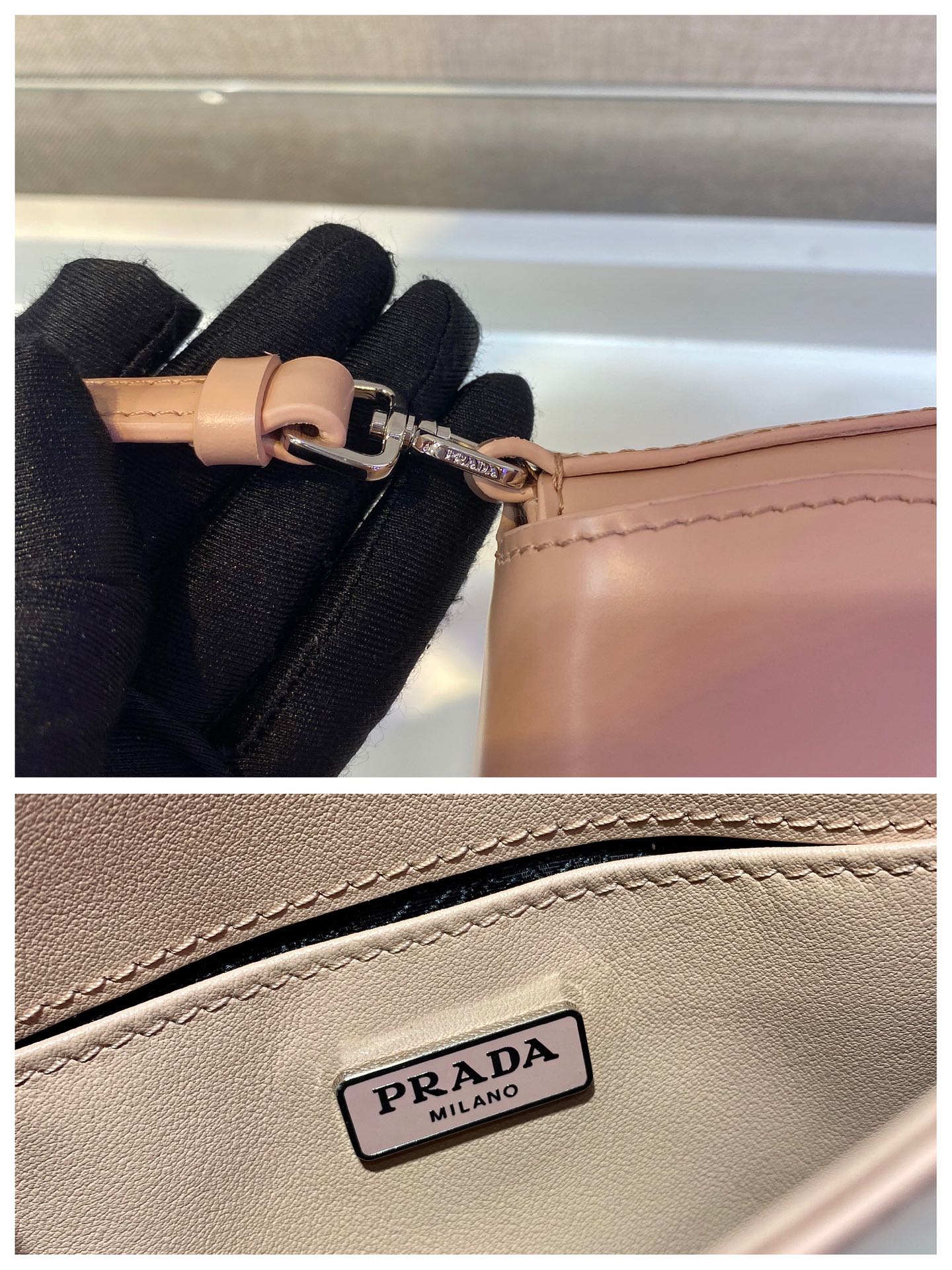 Prada Cleo Brushed Leather Shoulder Bag With Flap Nude Pink 1BD311